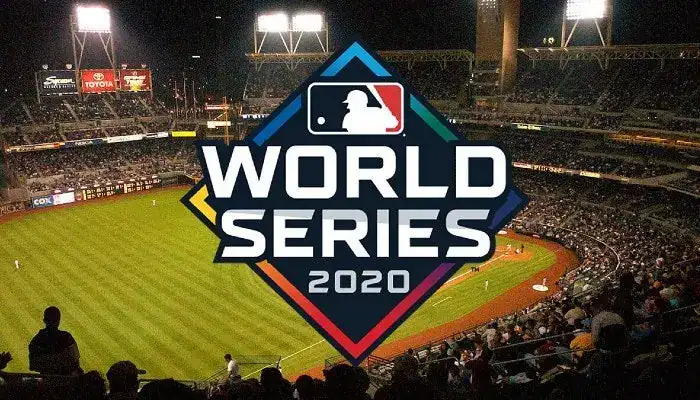 Gambling News 9 world series 2020 logo with a baseball field on the backgroung