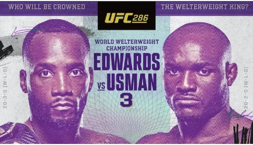 Gambling News 10 Promotional poster for UFC 286 featuring a showdown between Leon Edwards and Kamaru Usman