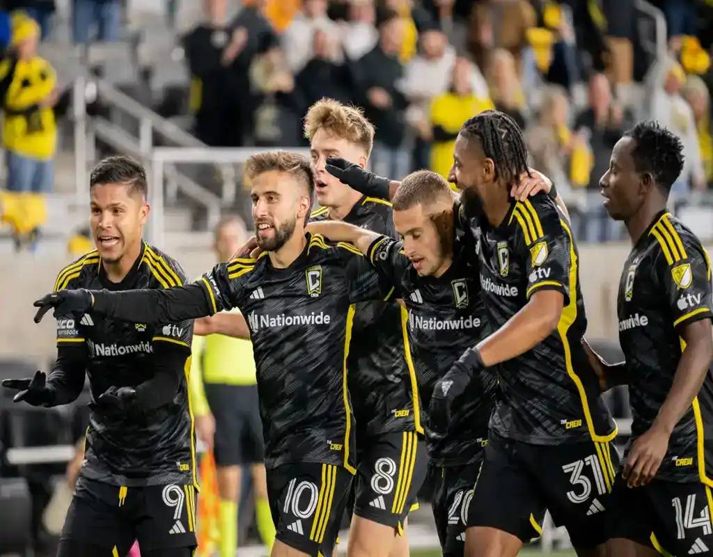 Columbus Crew SC players celebrate a goal during an MLS match