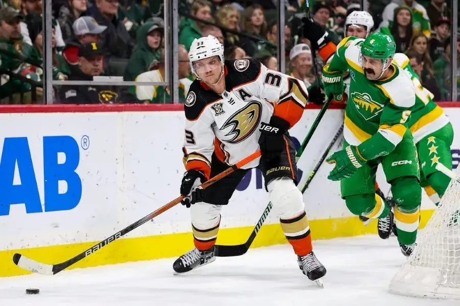 anaheim ducks player struggling in a play