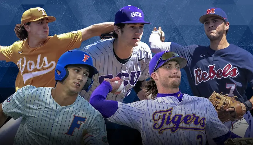 college baseball collage featuring top players