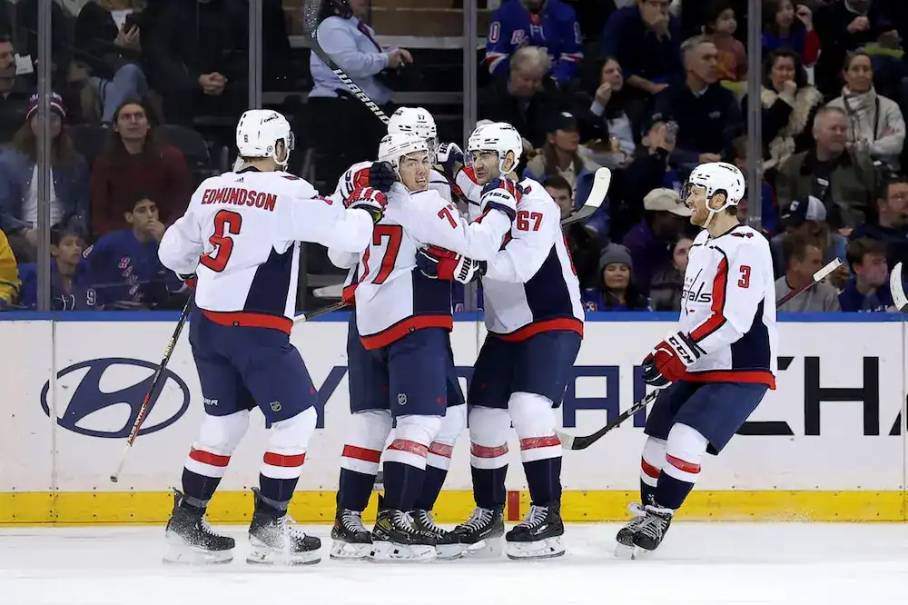 washington capitals team huddle grouping up