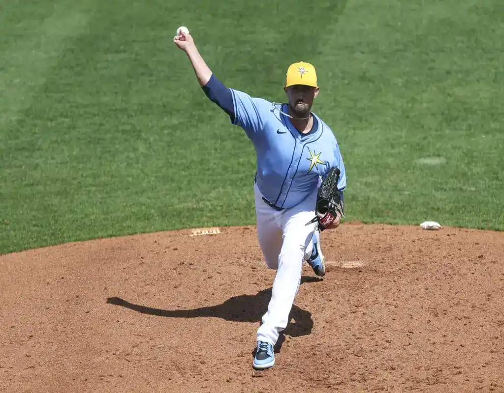 Tampa Bay Rays pitcher throws a fastball during MLB game against Toronto Blue Jays