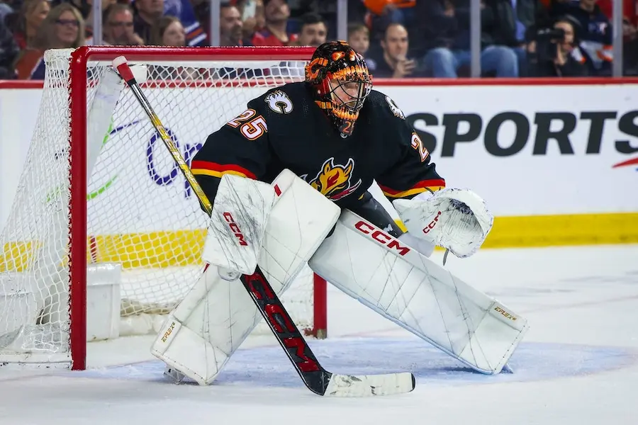 calgary flames nhl goalkeeper standing guard