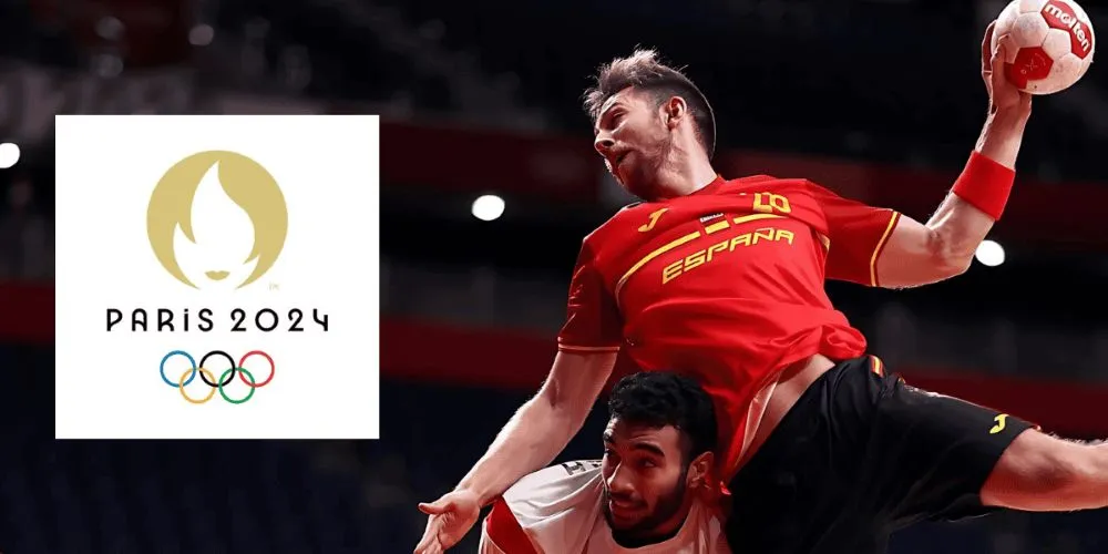 olympic handball player making a play