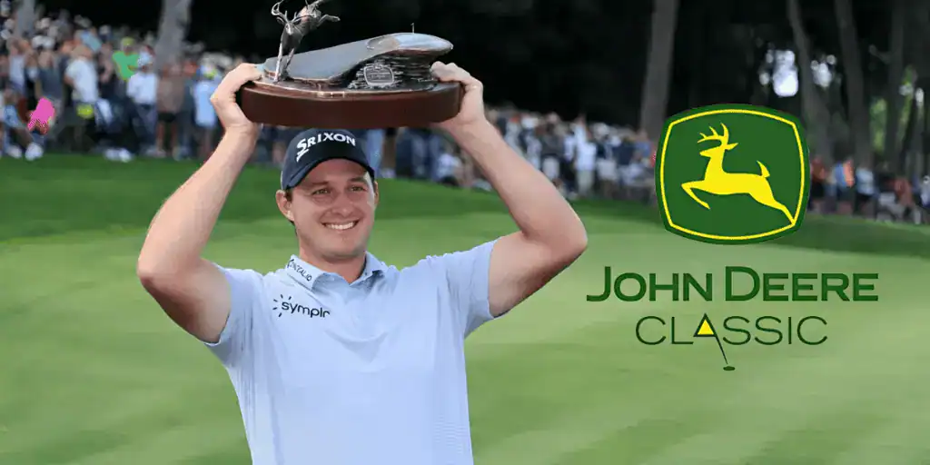 A golfer celebrates victory at the John Deere Classic