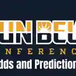 Logo of the Sun Belt Conference featuring bold text and a sun graphic, with the tagline "Odds and Predictions."