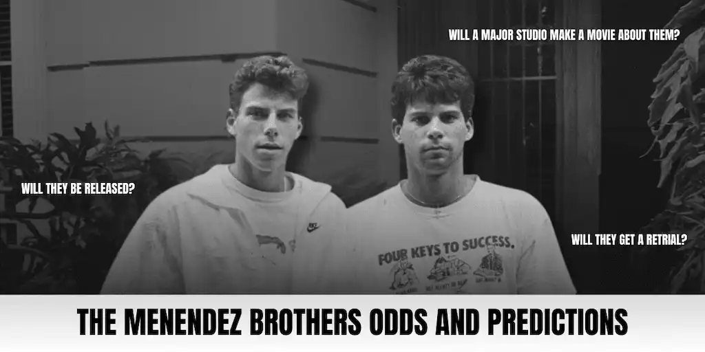 A black-and-white image features the Menendez brothers.