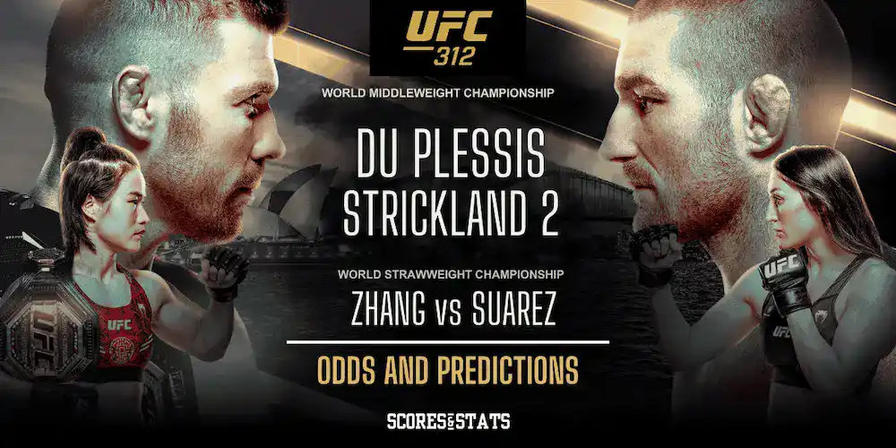 ufc 312 official poster featuring the faces of the competitors for the 2 main events