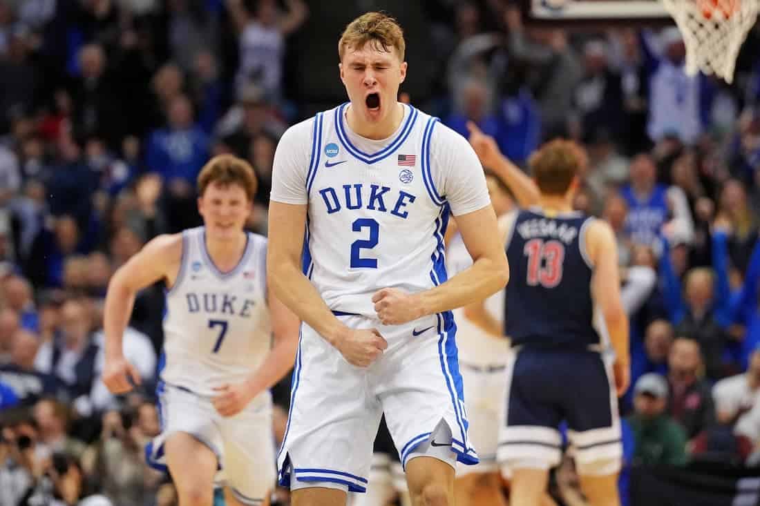 Cooper Flagg from duke celebrating his ticket to the elite eight