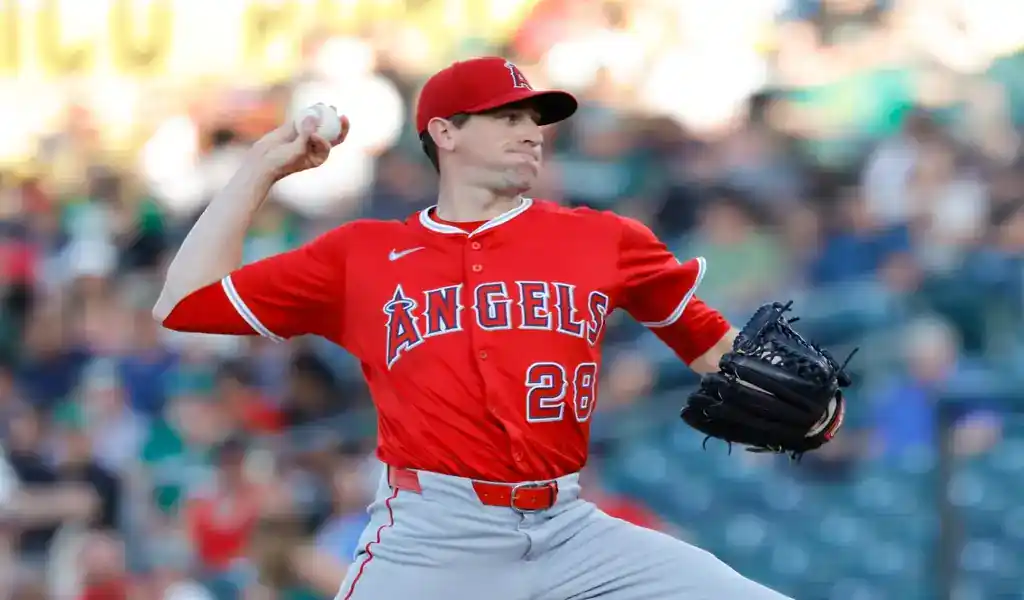3 Los Angeles Angels pitcher winds up for a throw during game against the Miami Marlins on May 25, 2025.