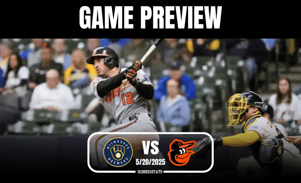 7 A baseball player in an orange and black uniform swings at a pitch, with a catcher in gear prepared for action in the background.