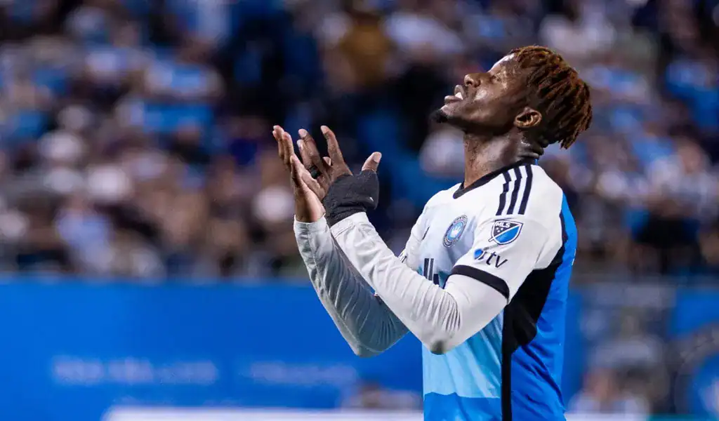 Charlotte FC player celebrates during MLS match against New York Red Bulls