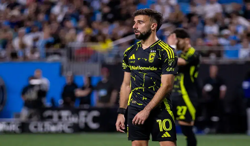 Columbus Crew midfielder stands focused during match vs Nashville SC