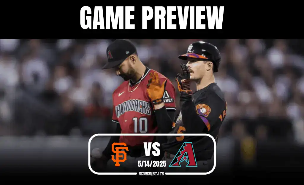 1 Two baseball players from the Giants and Diamondbacks face each other with game information displayed above. "GAME PREVIEW" is prominent.