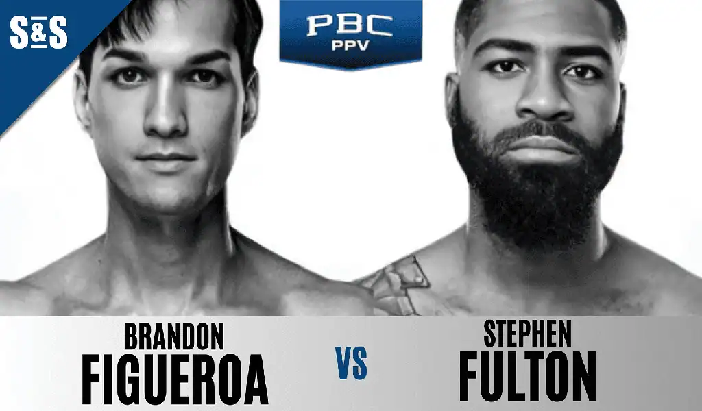 Imagen promocional del combate Brandon Figueroa vs. Stephen Fulton II con formato PBC PPV y estilo blanco y negro