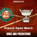 French Open Men’s odds and predictions graphic with trophy and Roland Garros logo.