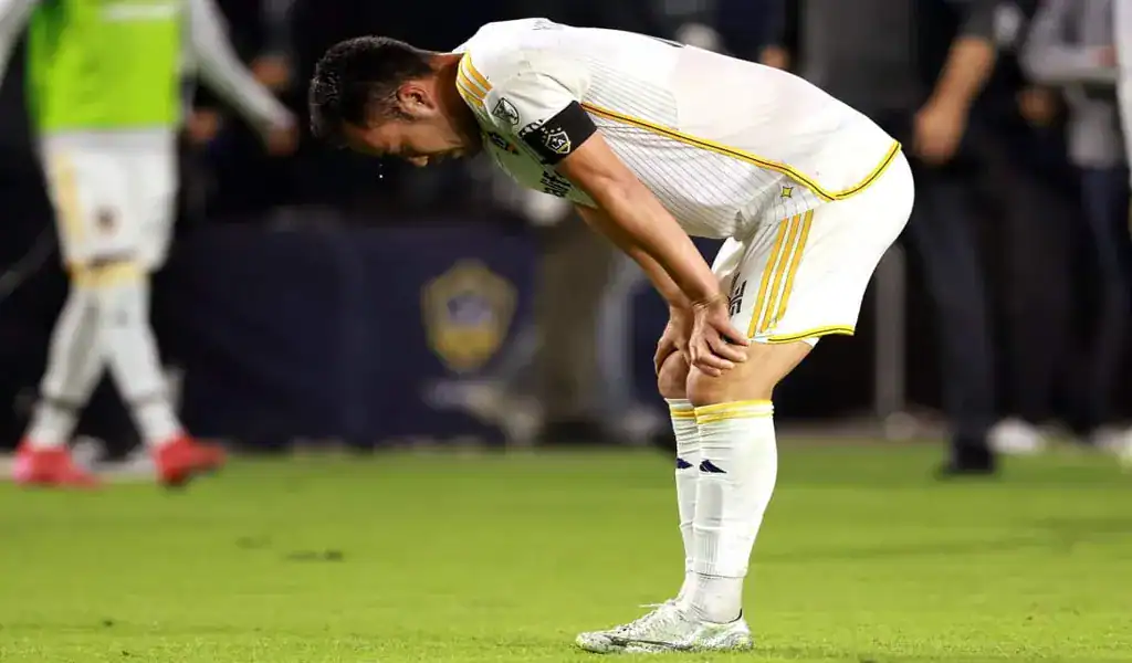 LA Galaxy player shows visible frustration during match against Real Salt Lake