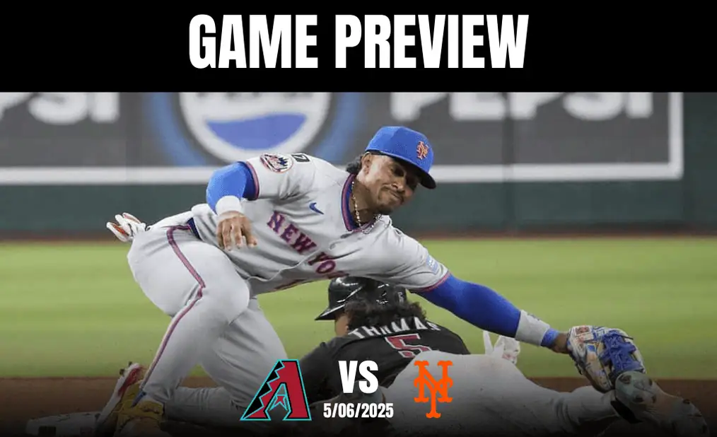 An intense baseball moment showcasing an Arizona player attempting to tag out a sliding New York player during a game preview.