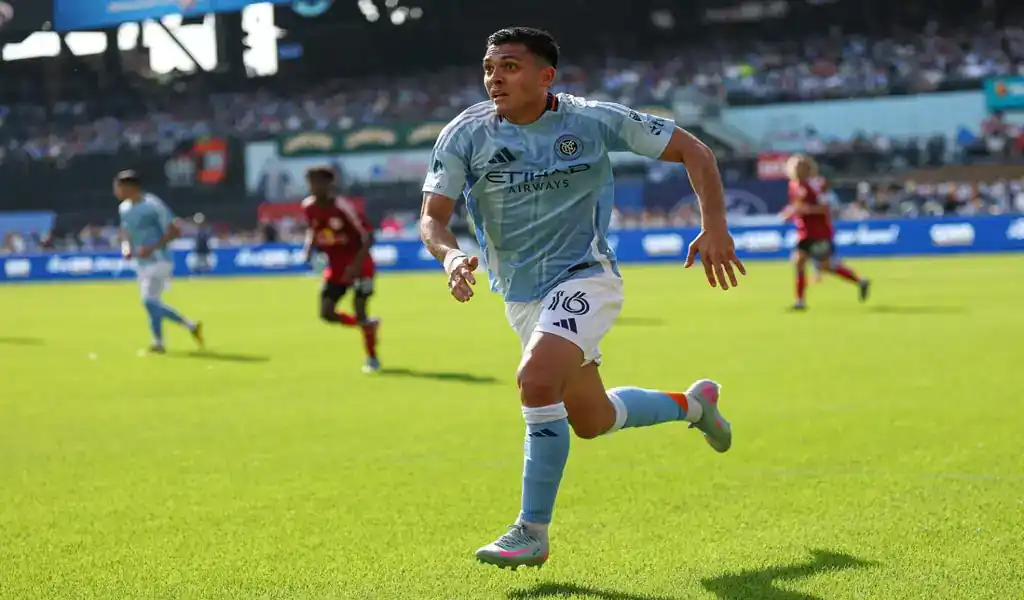 New York City FC player sprints down the field during a match against Chicago Fire FC on May 25, 2025.