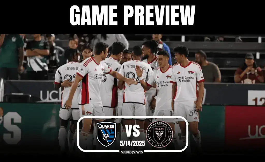 A group of soccer players in red and white jerseys celebrates together on the field, with a "Game Preview" banner above.