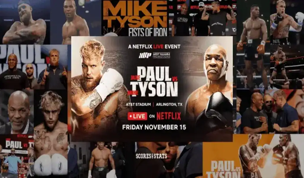 Jake Paul y Mike Tyson promocionando su combate en vivo por Netflix el 15 de noviembre