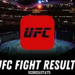 The UFC logo superimposed over an illuminated octagon arena