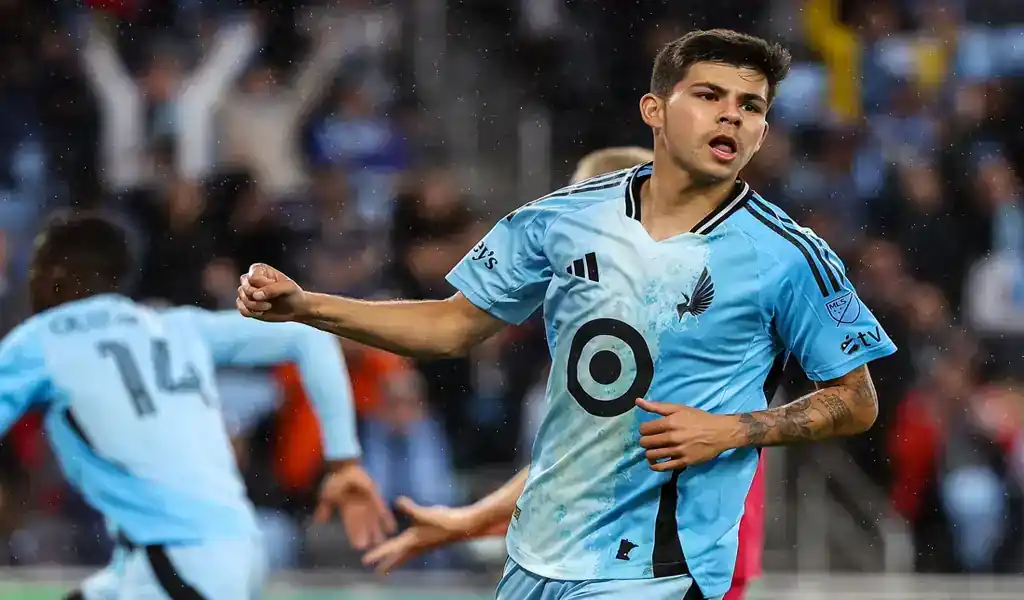 Minnesota United player celebrates after scoring in a match against Austin FC on May 24, 2025.