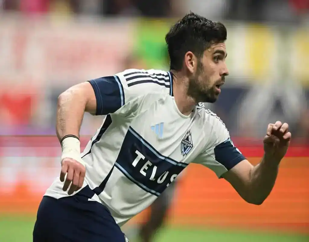Vancouver Whitecaps FC player in motion during MLS game vs Austin FC on May 17, 2025