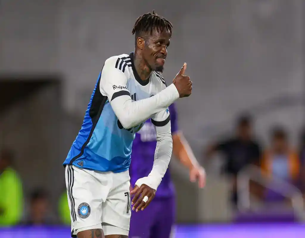 Charlotte FC player gives a thumbs up during the match against Chicago Fire FC on May 17, 2025