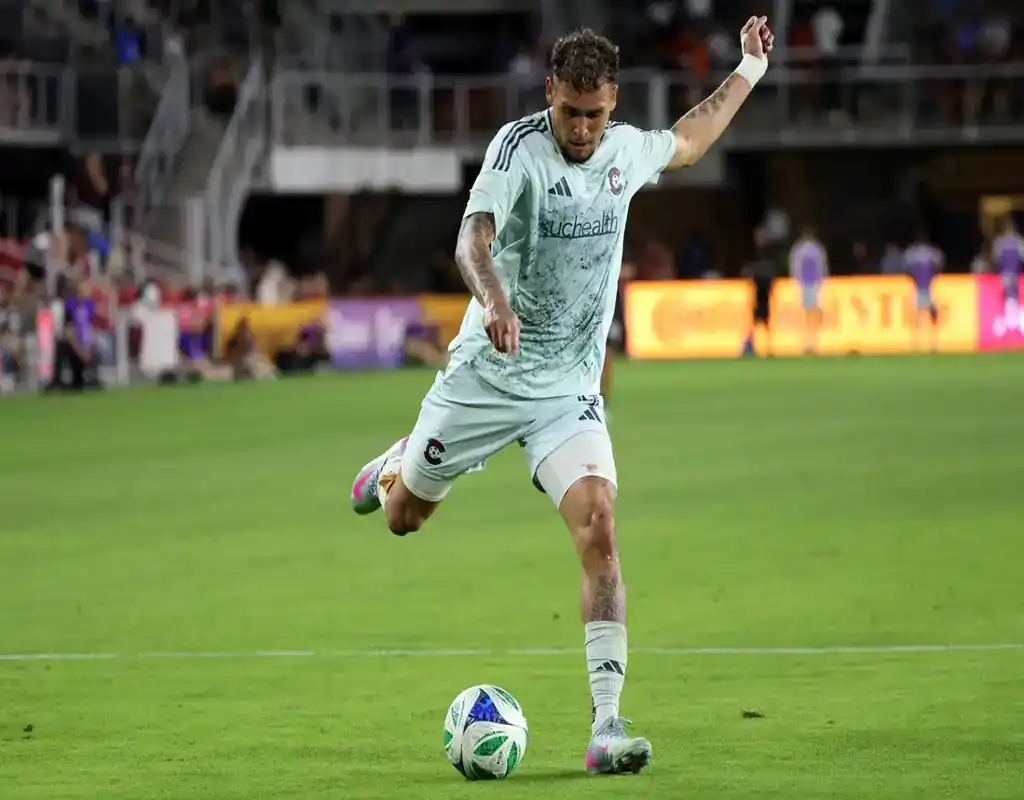 Colorado Rapids player kicks the ball during a match against Real Salt Lake on May 17, 2025