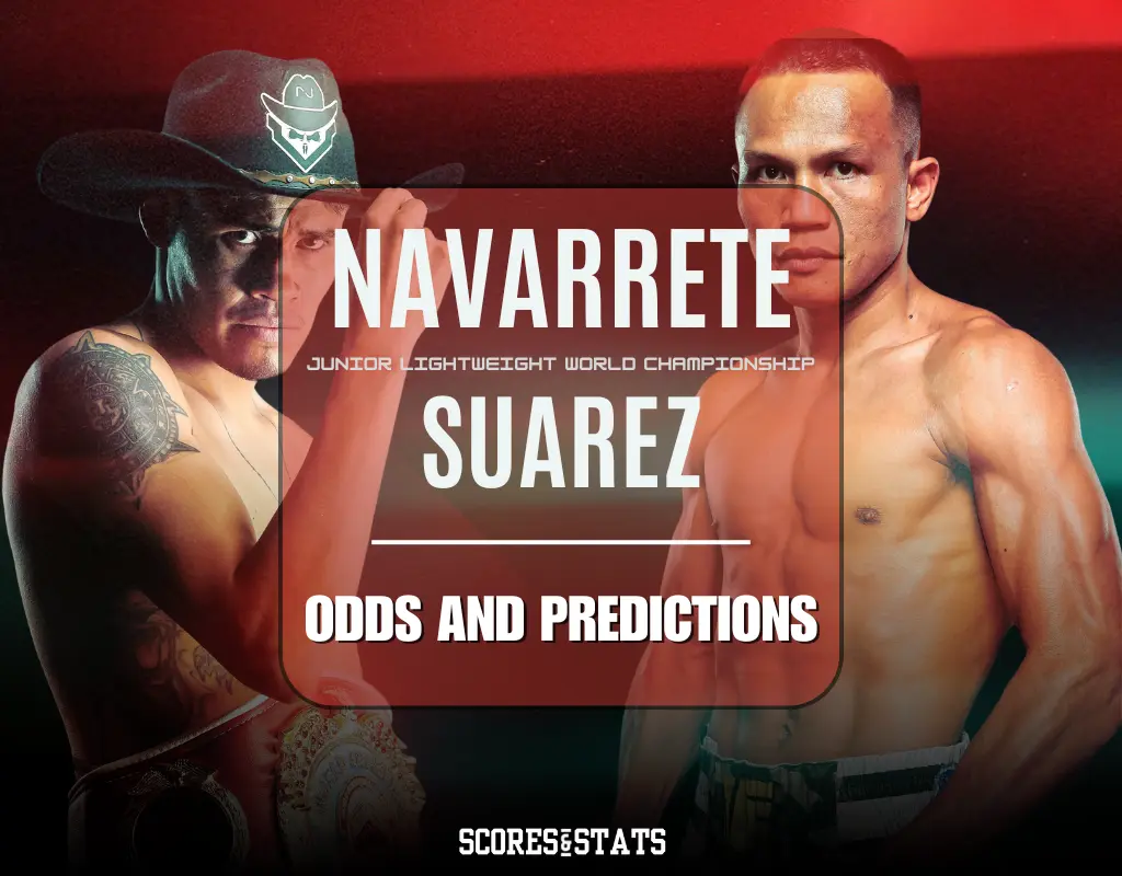 Boxers Navarrete and Suarez face off in a promotional graphic for the Junior Lightweight World Championship