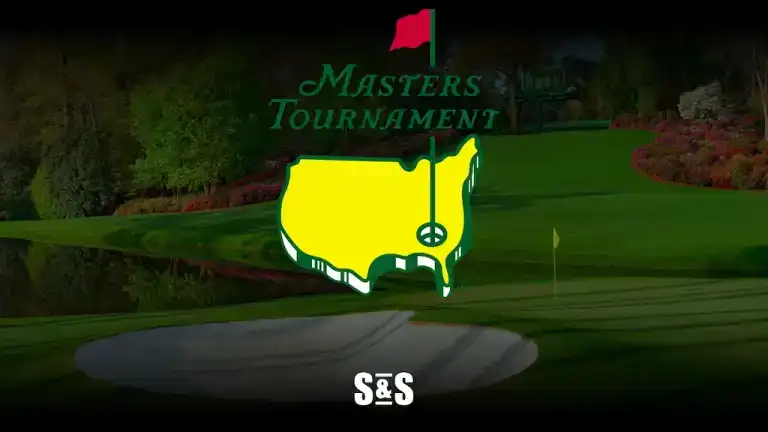 Logo del Masters Tournament sobre un campo de golf en Augusta, representando las cuotas y predicciones para el Torneo Masters 2025.