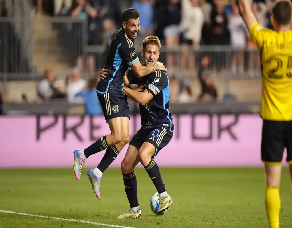 Philadelphia Union players celebrate goal during May 14, 2025 MLS game vs LA Galaxy