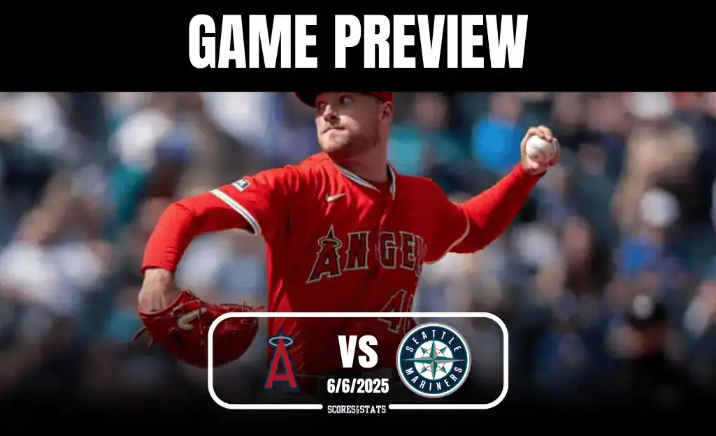 A pitcher in a red Angels jersey throws a baseball during a game preview against the Seattle Mariners on June 6, 2025.