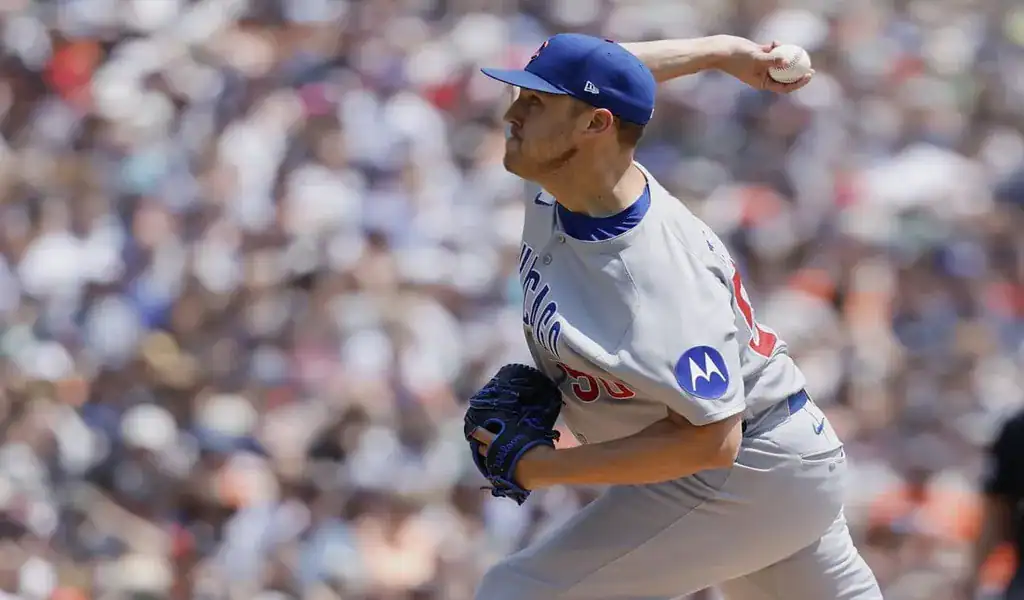 Chicago Cubs pitcher in action against the Pittsburgh Pirates, June 12th 2025