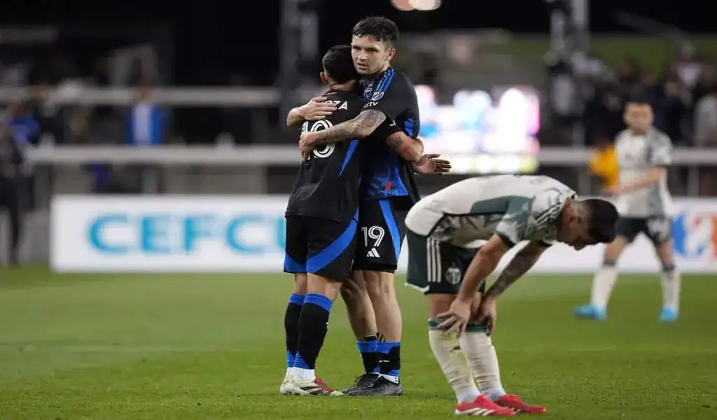 San Jose Earthquakes players celebrate after game against the Portland Timbers, June 13th 2025