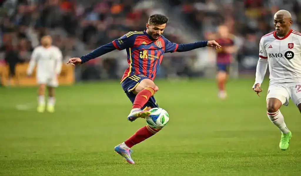 Real Salt Lake player controls the ball during match against DC United, June 14th 2025