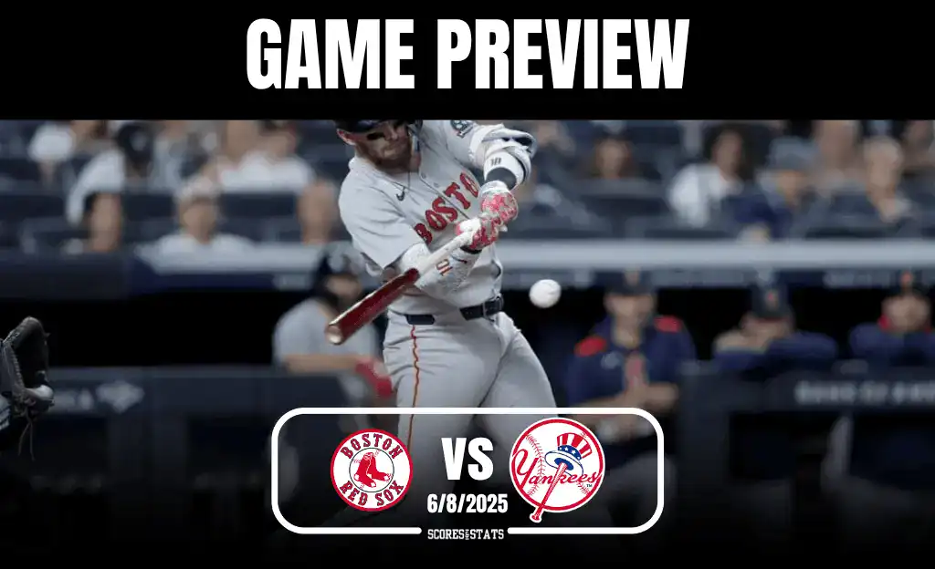 6 A Boston Red Sox player swings at a pitch, with fans visible in the background, in a game preview against the Yankees on June 8, 2025.