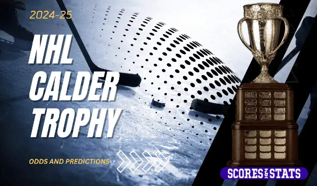 Trofeo Calder sobre fondo de hielo, galardón al novato del año en la NHL 2024-25