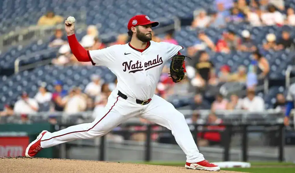 9 Washington Nationals pitcher in action against the Texas Rangers, June 8th 2025