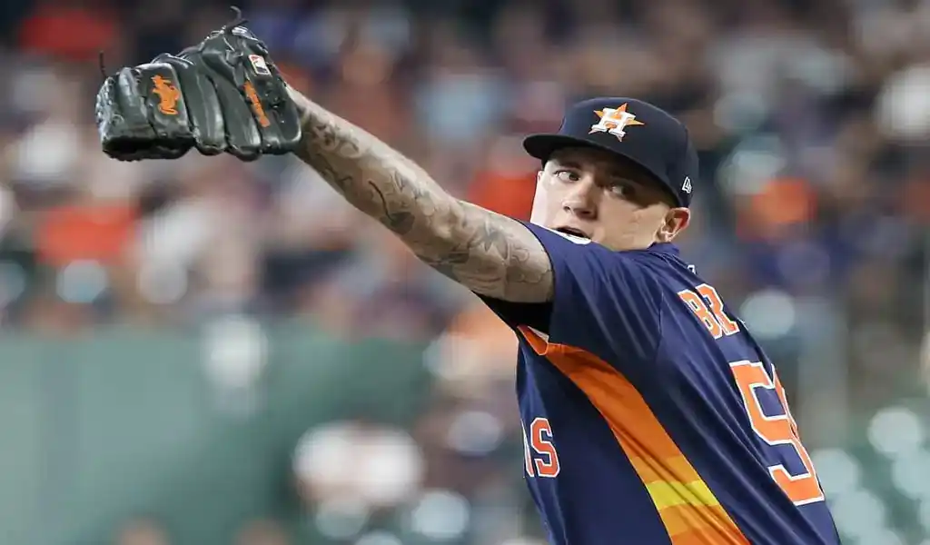 Houston Astros pitcher throws during game against Cleveland Guardians on June 7, 2025