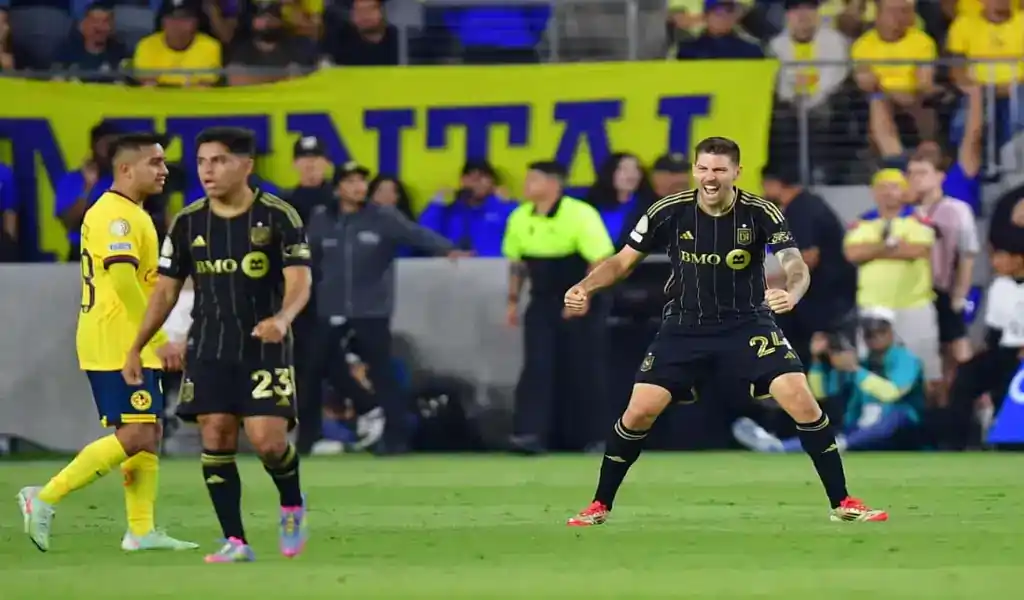 Los Angeles Football Club players celebrate during match against Sporting Kansas City on June 8, 2025