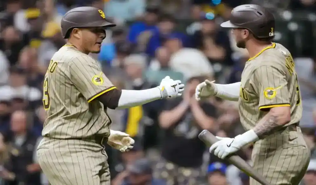 San Diego Padres players celebrate during game against Milwaukee Brewers on June 7, 2025